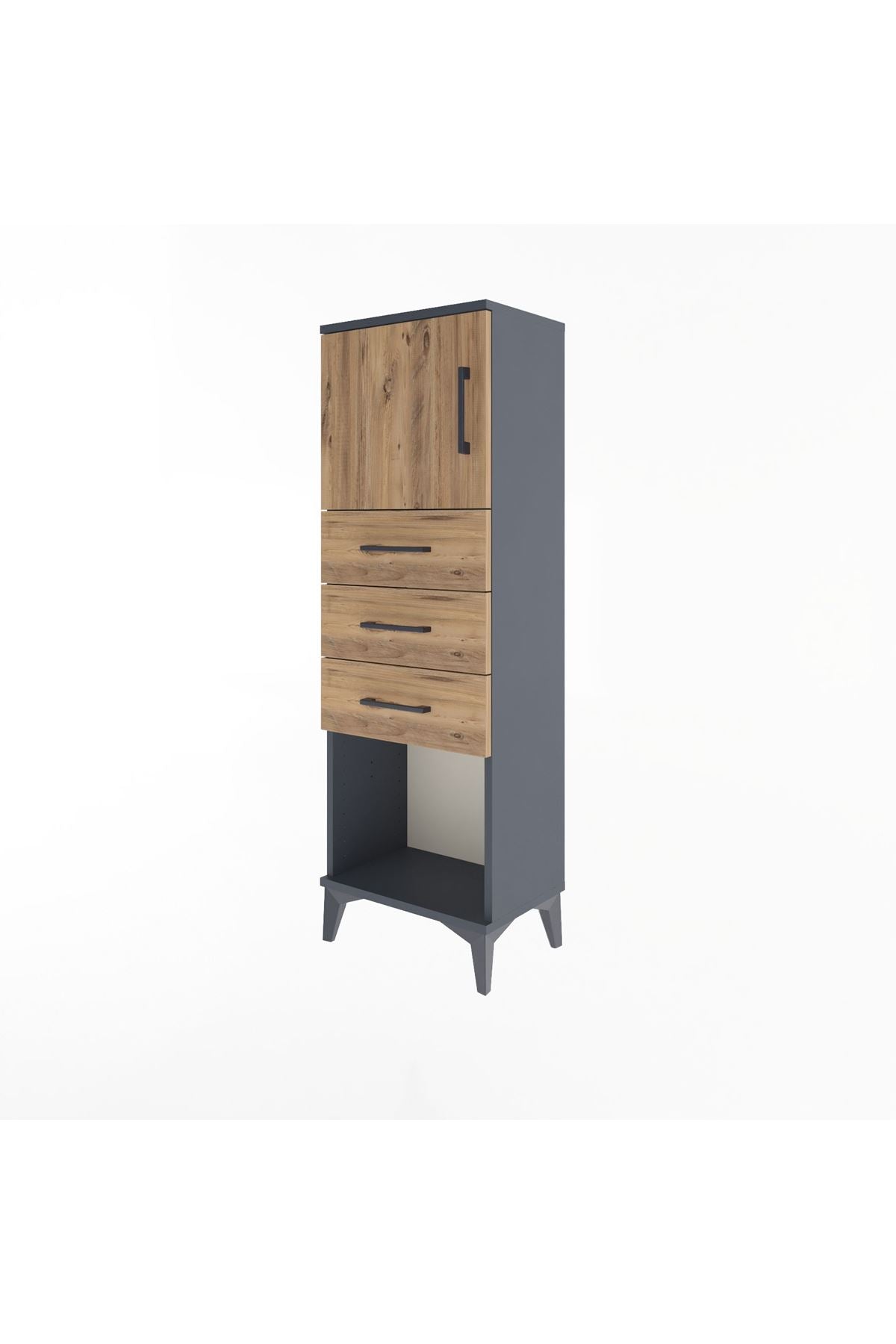 Arges Dolap Tek Raflı 3 Çekmeceli Tek Kapaklı 44x30x134 Antrasit-Çam