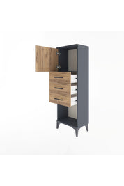Arges Dolap Tek Raflı 3 Çekmeceli Tek Kapaklı 44x30x134 Antrasit-Çam