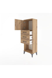 Arges Dolap Tek Raflı 3 Çekmeceli Tek Kapaklı 44x30x134 Çam-Çam