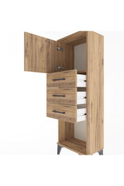 Arges Dolap Tek Raflı 3 Çekmeceli Tek Kapaklı 44x30x134 Çam-Çam