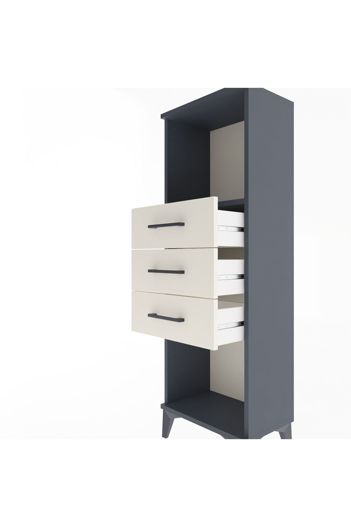 Arges Dolap Tek Raflı 3 Çekmeceli 44x30x134 Antrasit-Aytaşı