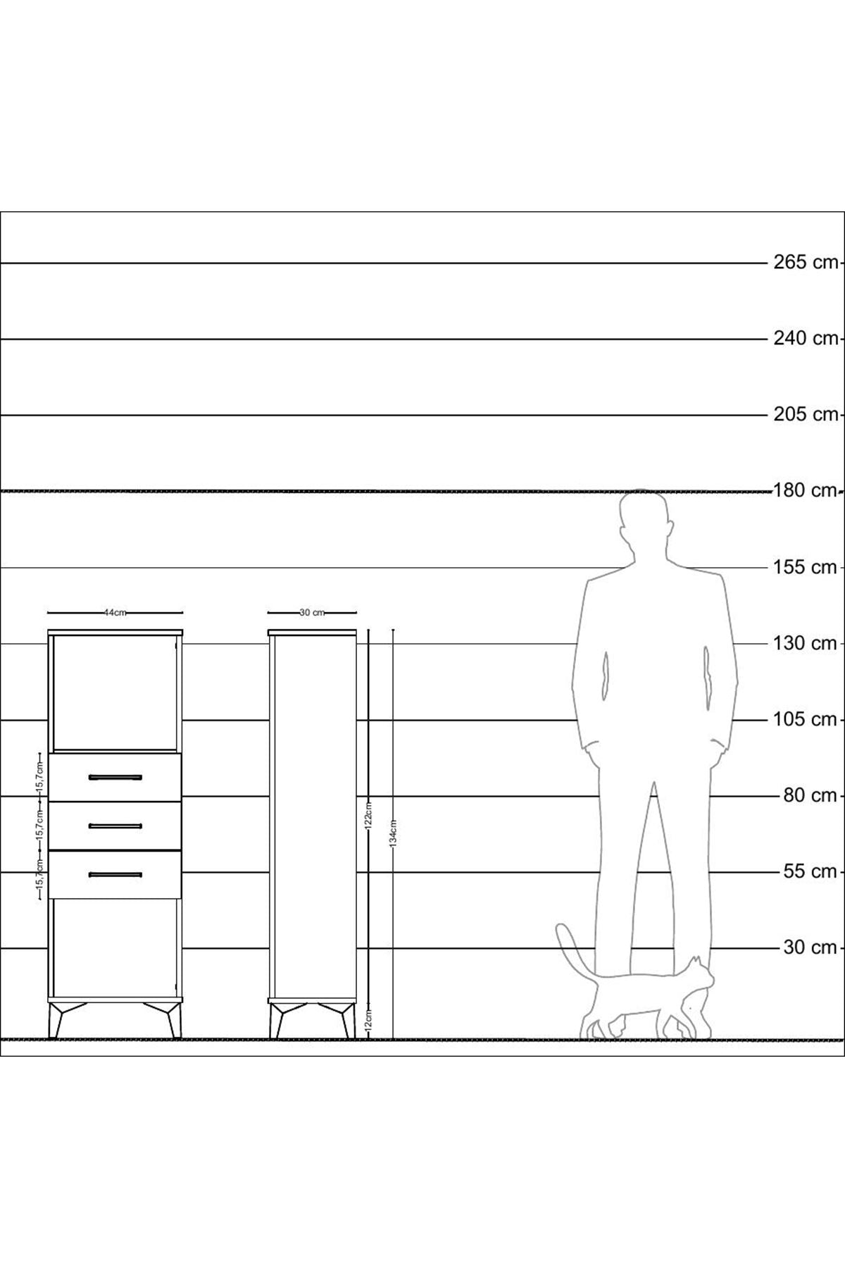 Arges Dolap Tek Raflı 3 Çekmeceli 44x30x134 Antrasit-Aytaşı