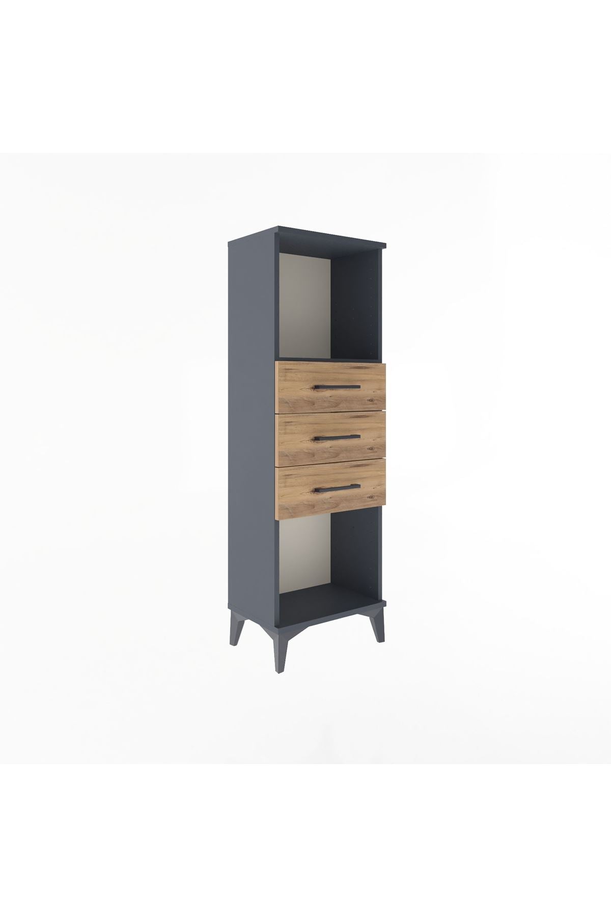 Arges Dolap Tek Raflı 3 Çekmeceli 44x30x134 Antrasit-Çam