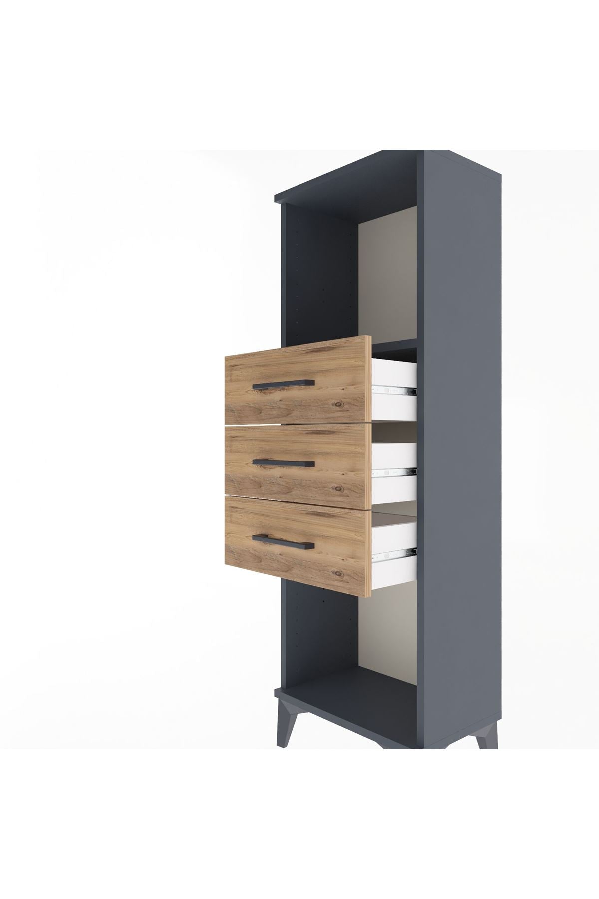 Arges Dolap Tek Raflı 3 Çekmeceli 44x30x134 Antrasit-Çam