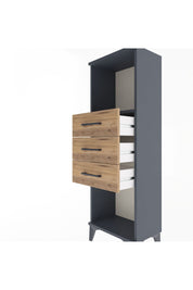Arges Dolap Tek Raflı 3 Çekmeceli 44x30x134 Antrasit-Çam