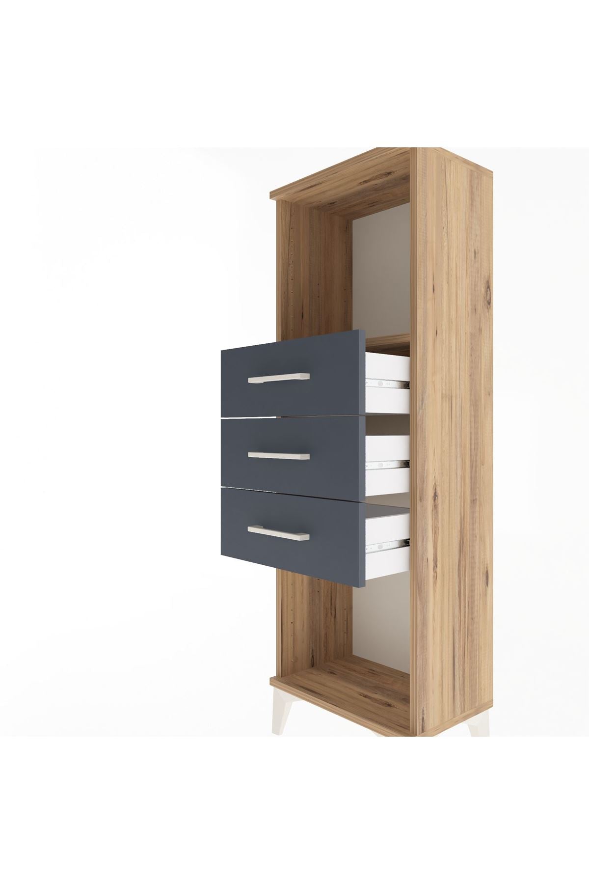 Arges Dolap Tek Raflı 3 Çekmeceli 44x30x134 Çam-Antrasit