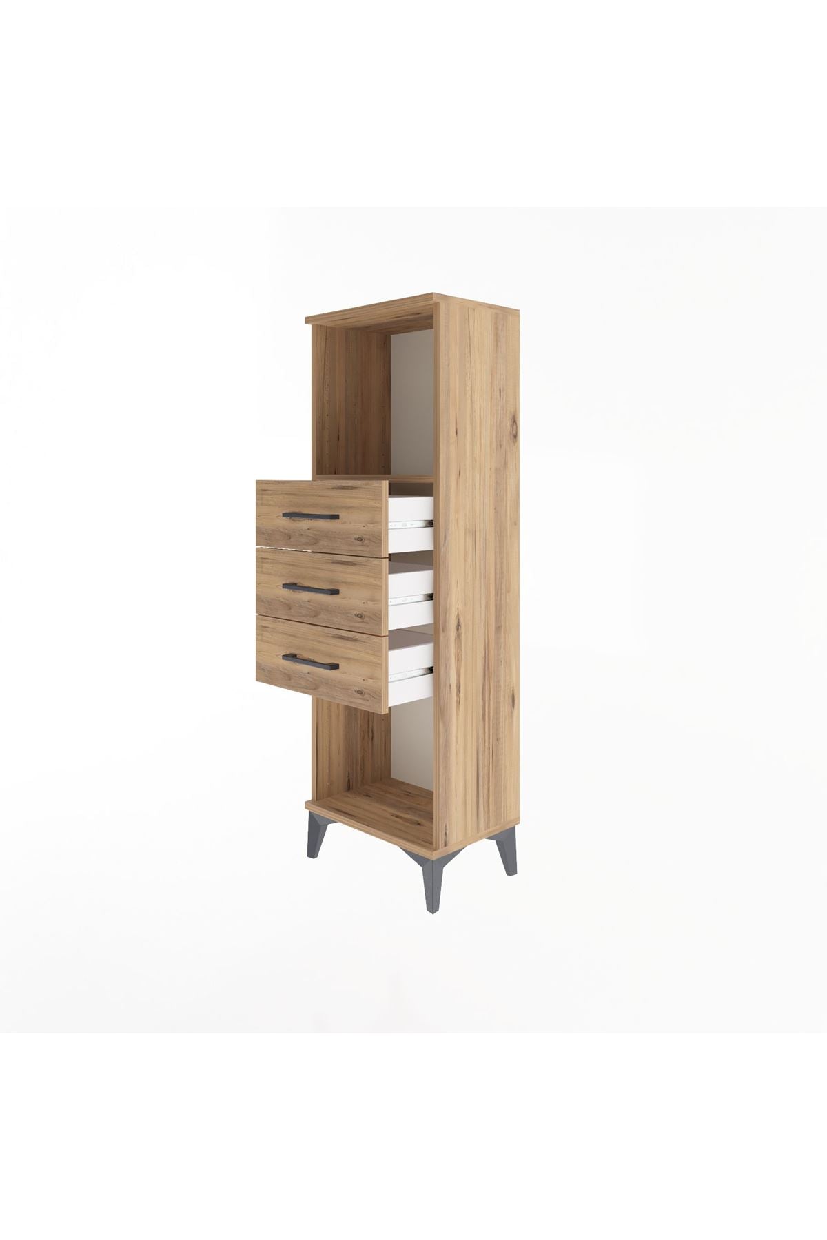 Arges Dolap Tek Raflı 3 Çekmeceli 44x30x134 Çam-Çam