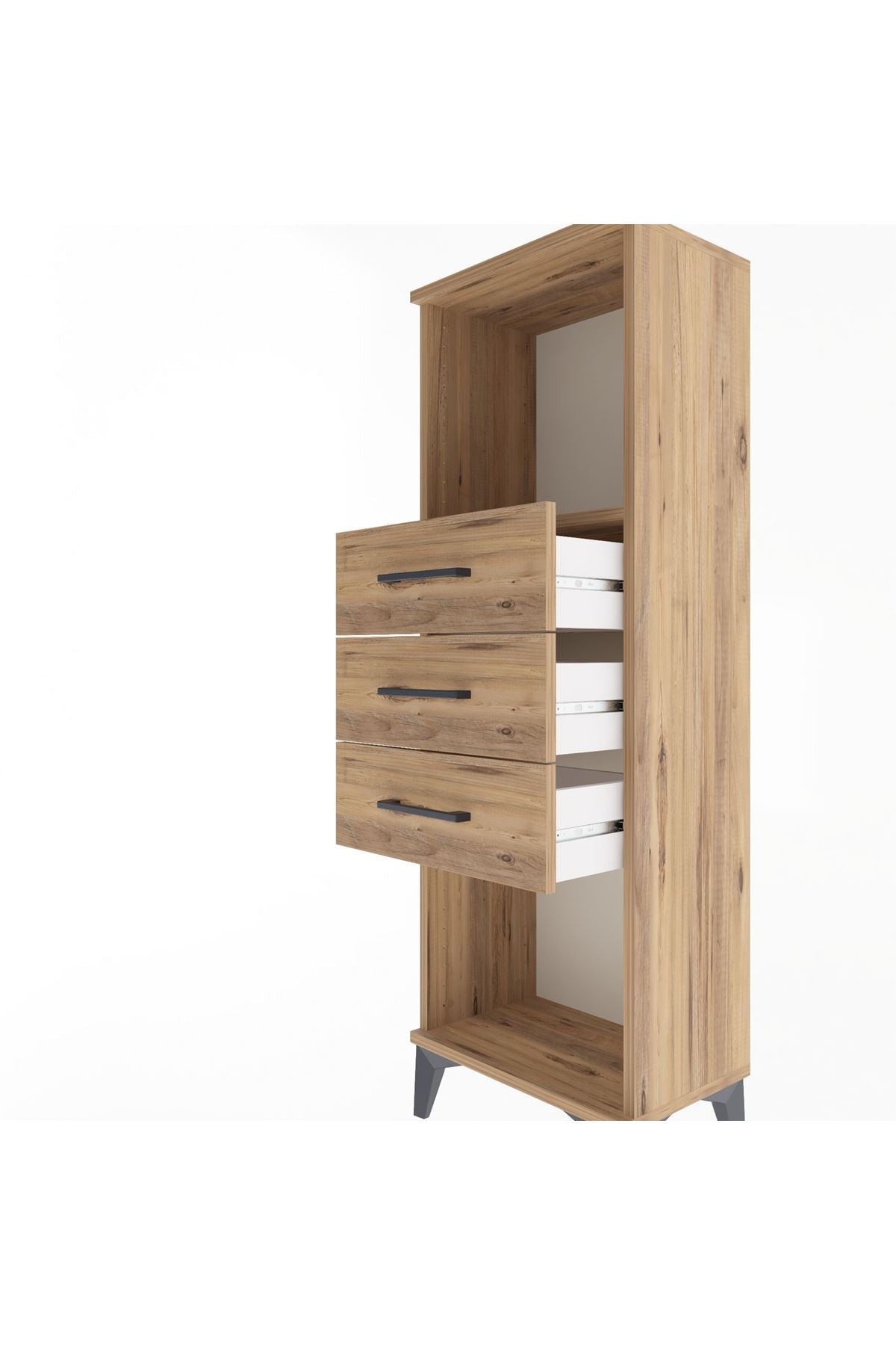 Arges Dolap Tek Raflı 3 Çekmeceli 44x30x134 Çam-Çam