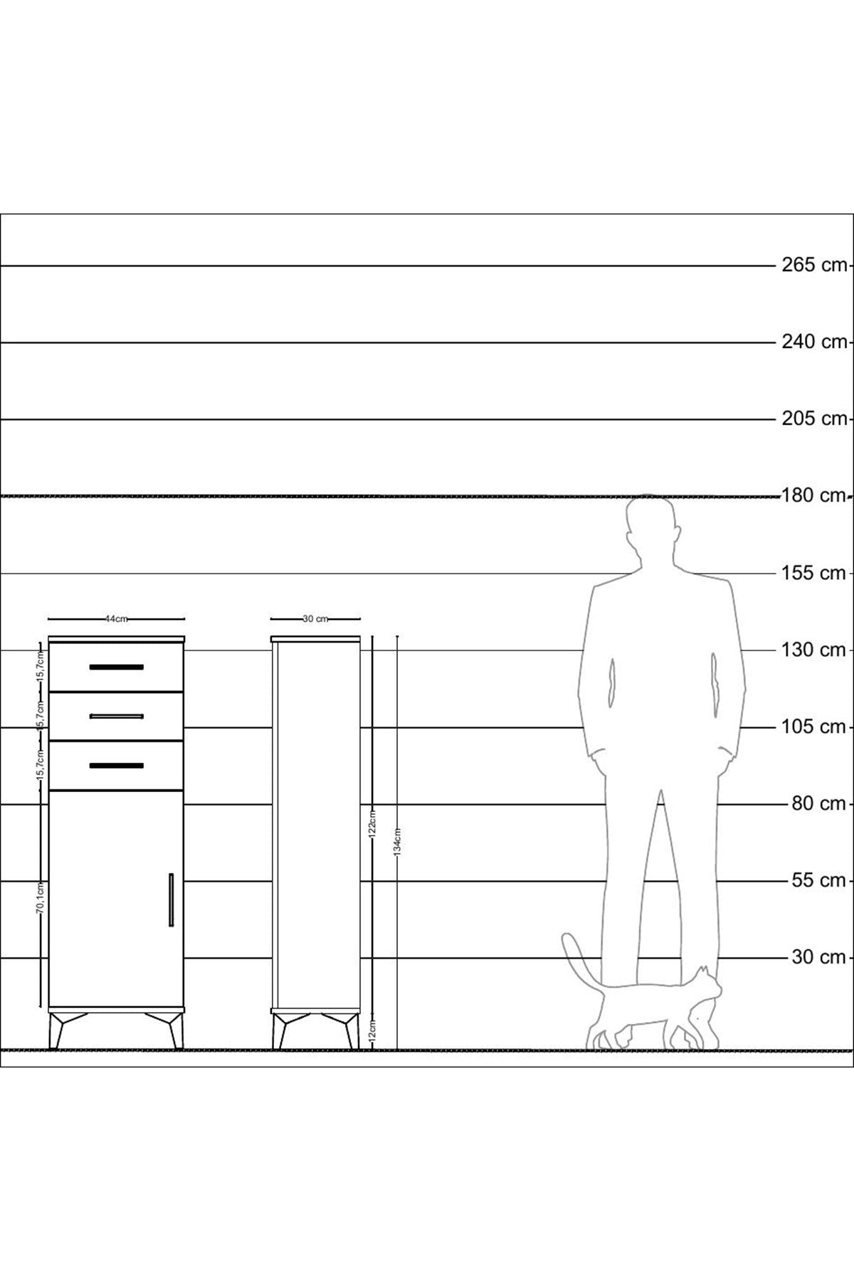 Arges Dolap 3 Çekmeceli Tek Kapaklı 44x30x134 Aytaşı-Aytaşı