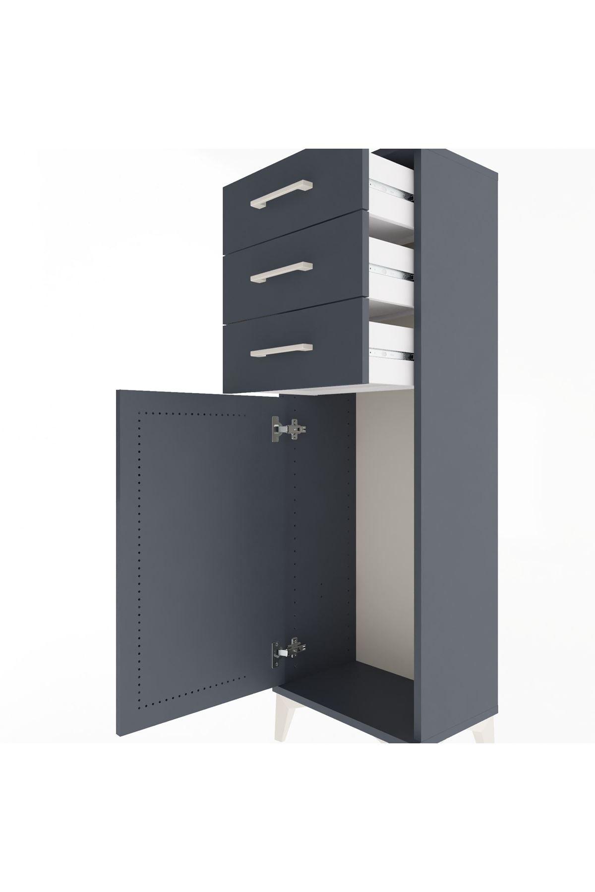 Arges Dolap 3 Çekmeceli Tek Kapaklı 44x30x134 Antrasit-Antrasit