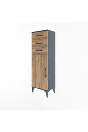 Arges Dolap 3 Çekmeceli Tek Kapaklı 44x30x134 Antrasit-Çam