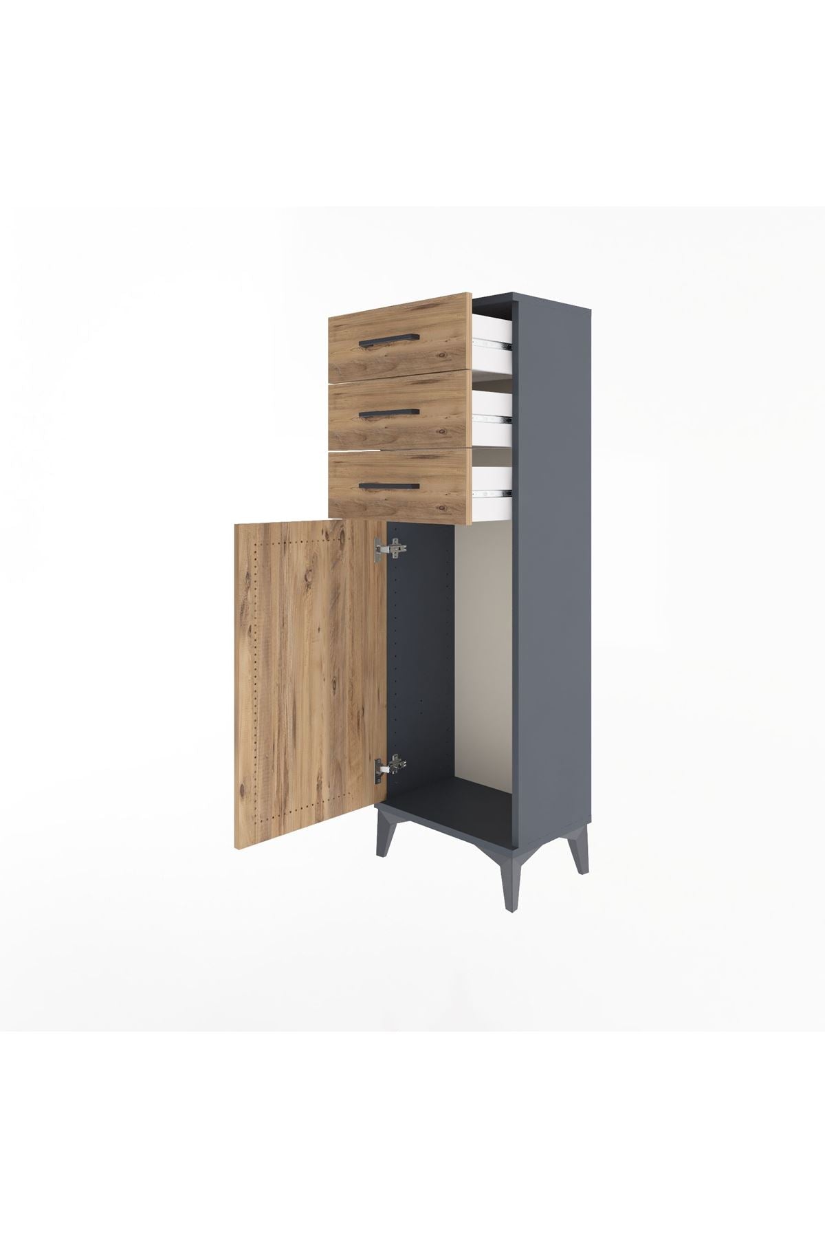 Arges Dolap 3 Çekmeceli Tek Kapaklı 44x30x134 Antrasit-Çam