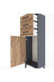 Arges Dolap 3 Çekmeceli Tek Kapaklı 44x30x134 Antrasit-Çam