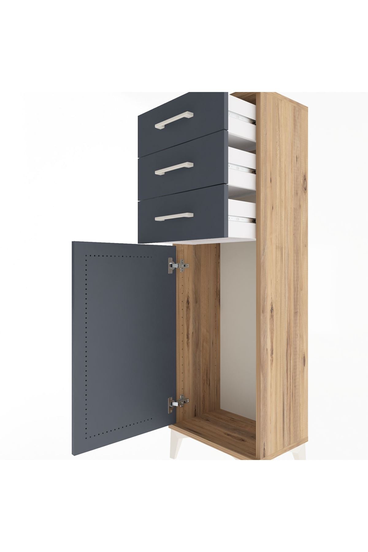 Arges Dolap 3 Çekmeceli Tek Kapaklı 44x30x134 Çam-Antrasit