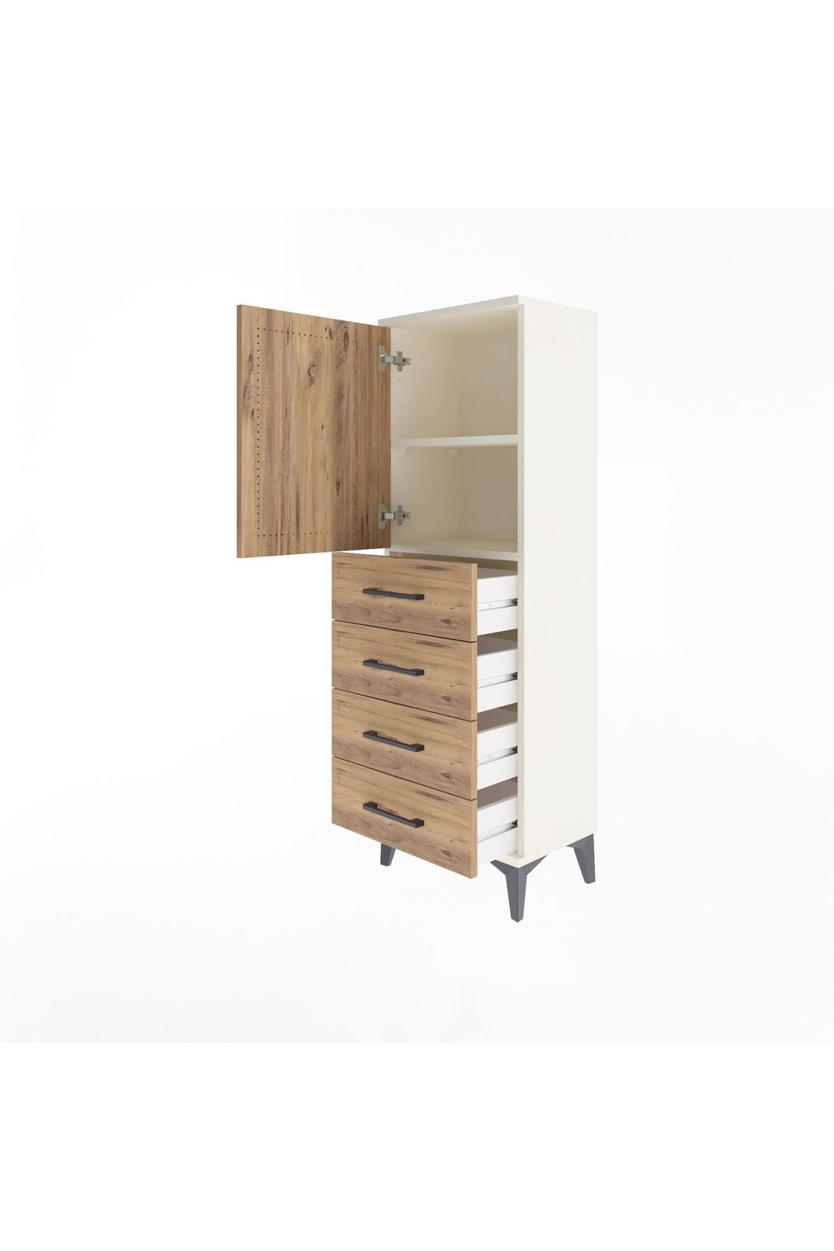 Arges Dolap 2 Raflı 4 Çekmeceli Tek Kapaklı 44x30x134 Aytaşı-Çam