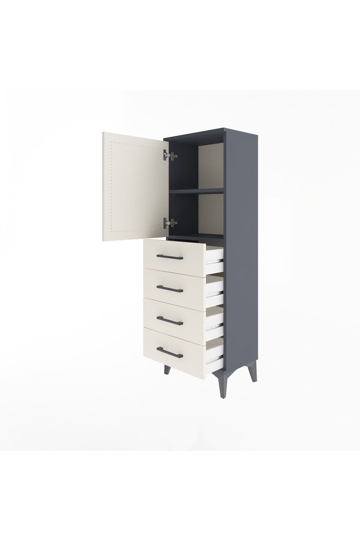 Arges Dolap 2 Raflı 4 Çekmeceli Tek Kapaklı 44x30x134 Antrasit-Aytaşı