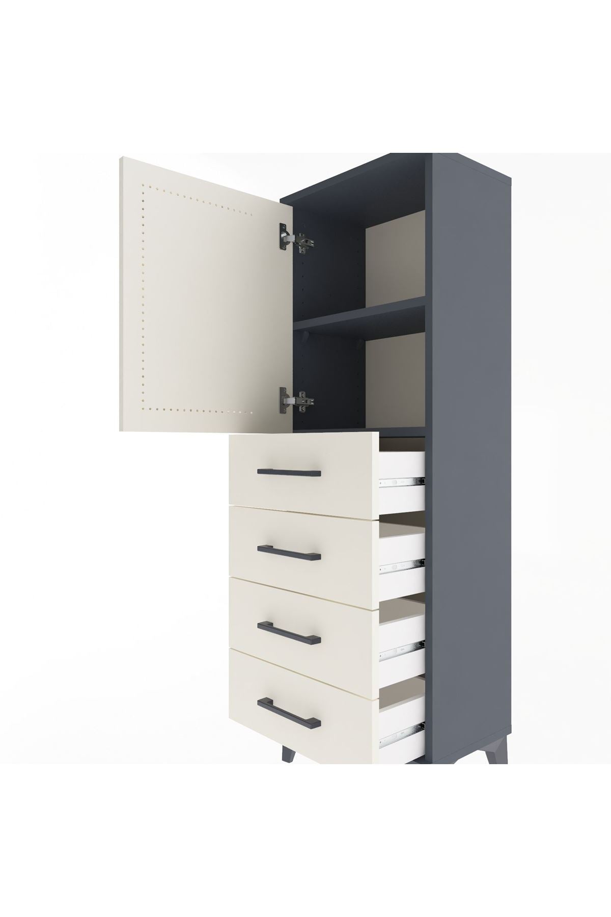 Arges Dolap 2 Raflı 4 Çekmeceli Tek Kapaklı 44x30x134 Antrasit-Aytaşı