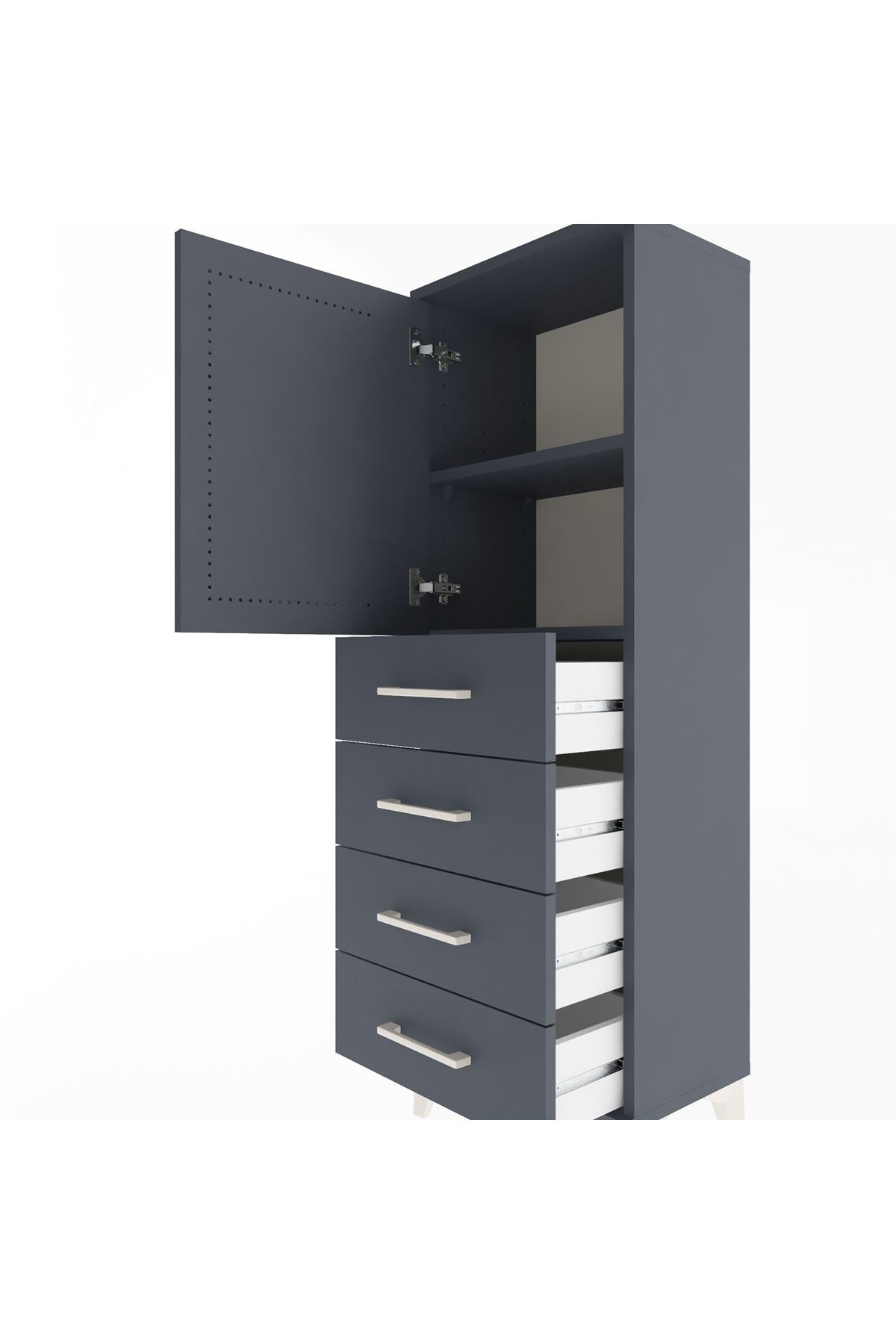 Arges Dolap 2 Raflı 4 Çekmeceli Tek Kapaklı 44x30x134 Antrasit-Antrasit