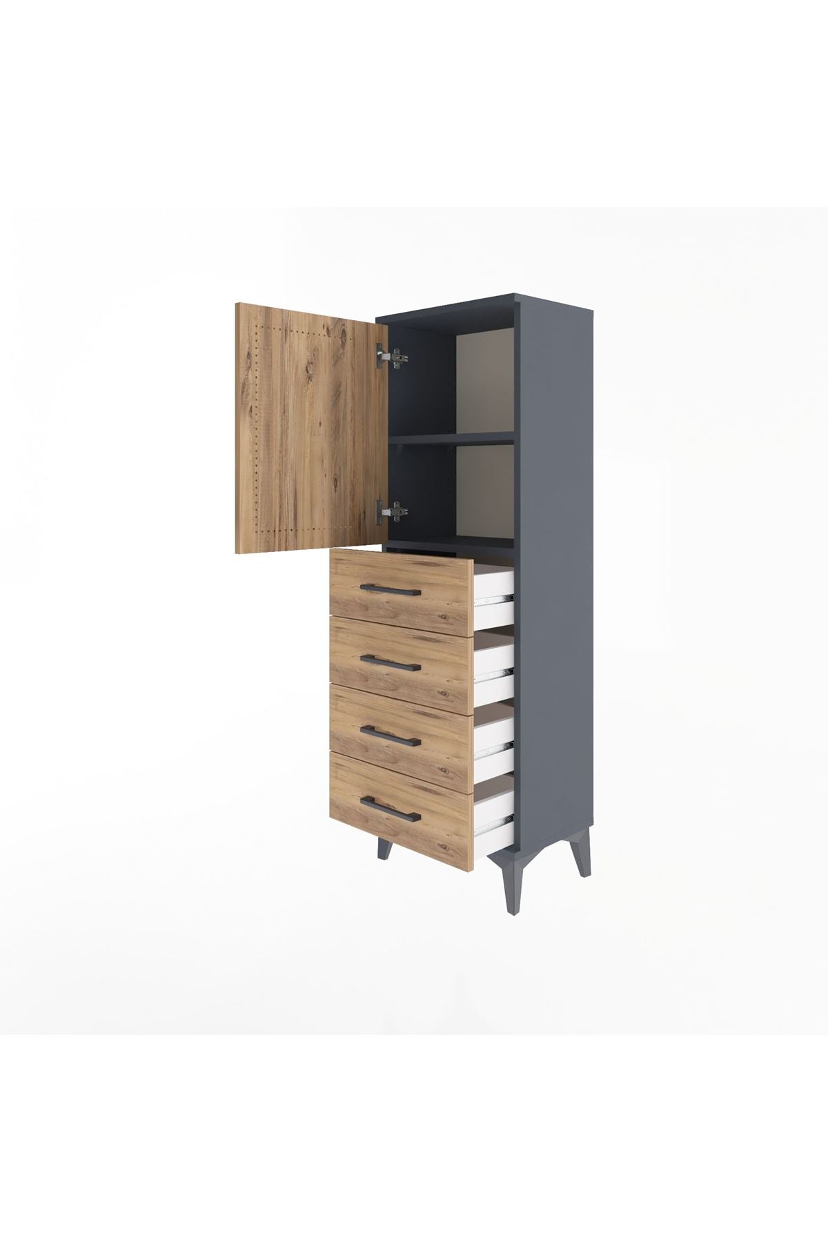 Arges Dolap 2 Raflı 4 Çekmeceli Tek Kapaklı 44x30x134 Antrasit-Çam