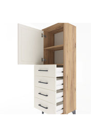 Arges Dolap 2 Raflı 4 Çekmeceli Tek Kapaklı 44x30x134 Çam-Aytaşı