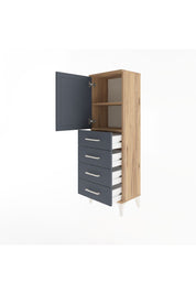 Arges Dolap 2 Raflı 4 Çekmeceli Tek Kapaklı 44x30x134 Çam-Antrasit