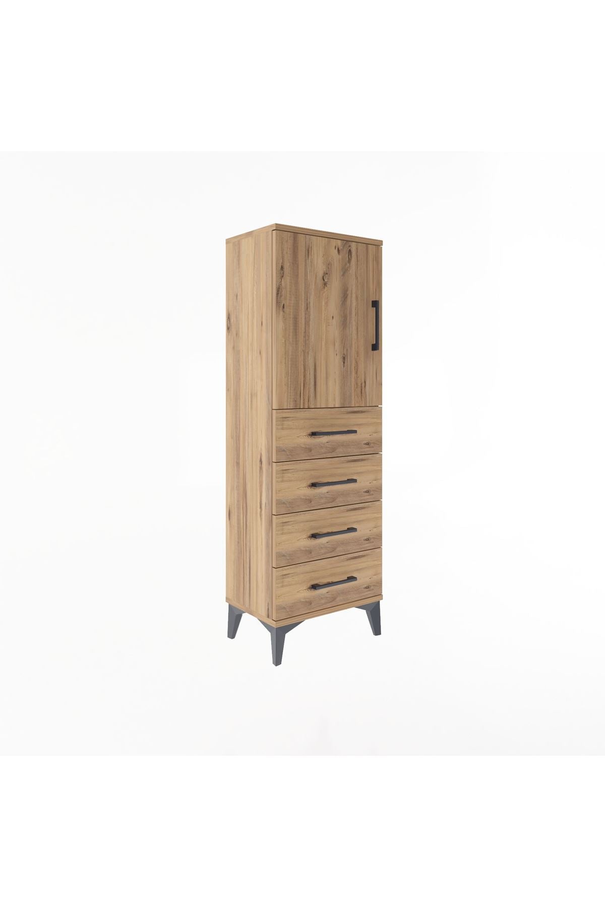 Arges Dolap 2 Raflı 4 Çekmeceli Tek Kapaklı 44x30x134 Çam-Çam