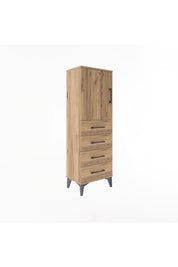 Arges Dolap 2 Raflı 4 Çekmeceli Tek Kapaklı 44x30x134 Çam-Çam