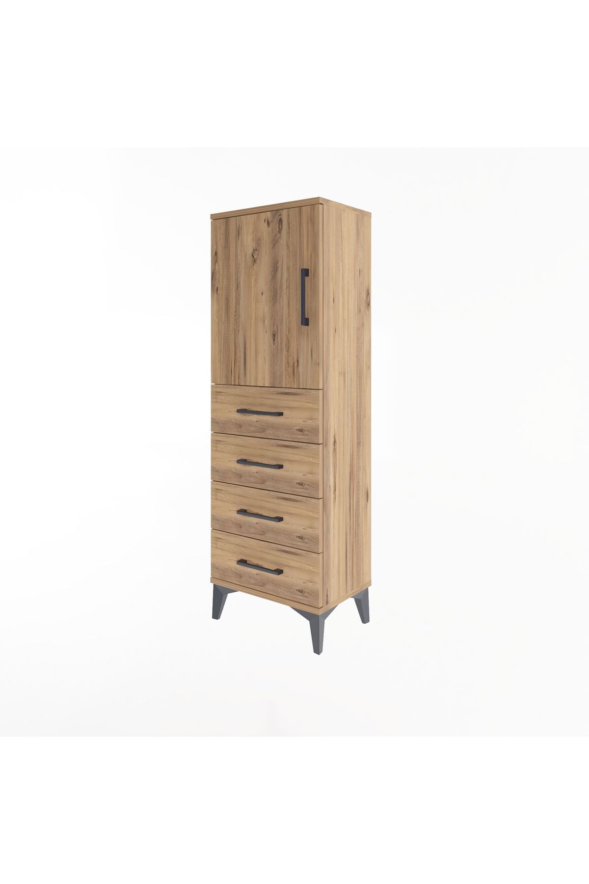 Arges Dolap 2 Raflı 4 Çekmeceli Tek Kapaklı 44x30x134 Çam-Çam