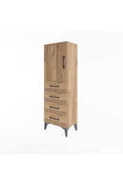Arges Dolap 2 Raflı 4 Çekmeceli Tek Kapaklı 44x30x134 Çam-Çam