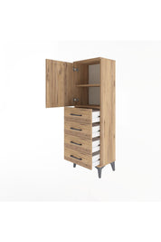 Arges Dolap 2 Raflı 4 Çekmeceli Tek Kapaklı 44x30x134 Çam-Çam