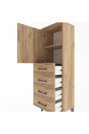 Arges Dolap 2 Raflı 4 Çekmeceli Tek Kapaklı 44x30x134 Çam-Çam