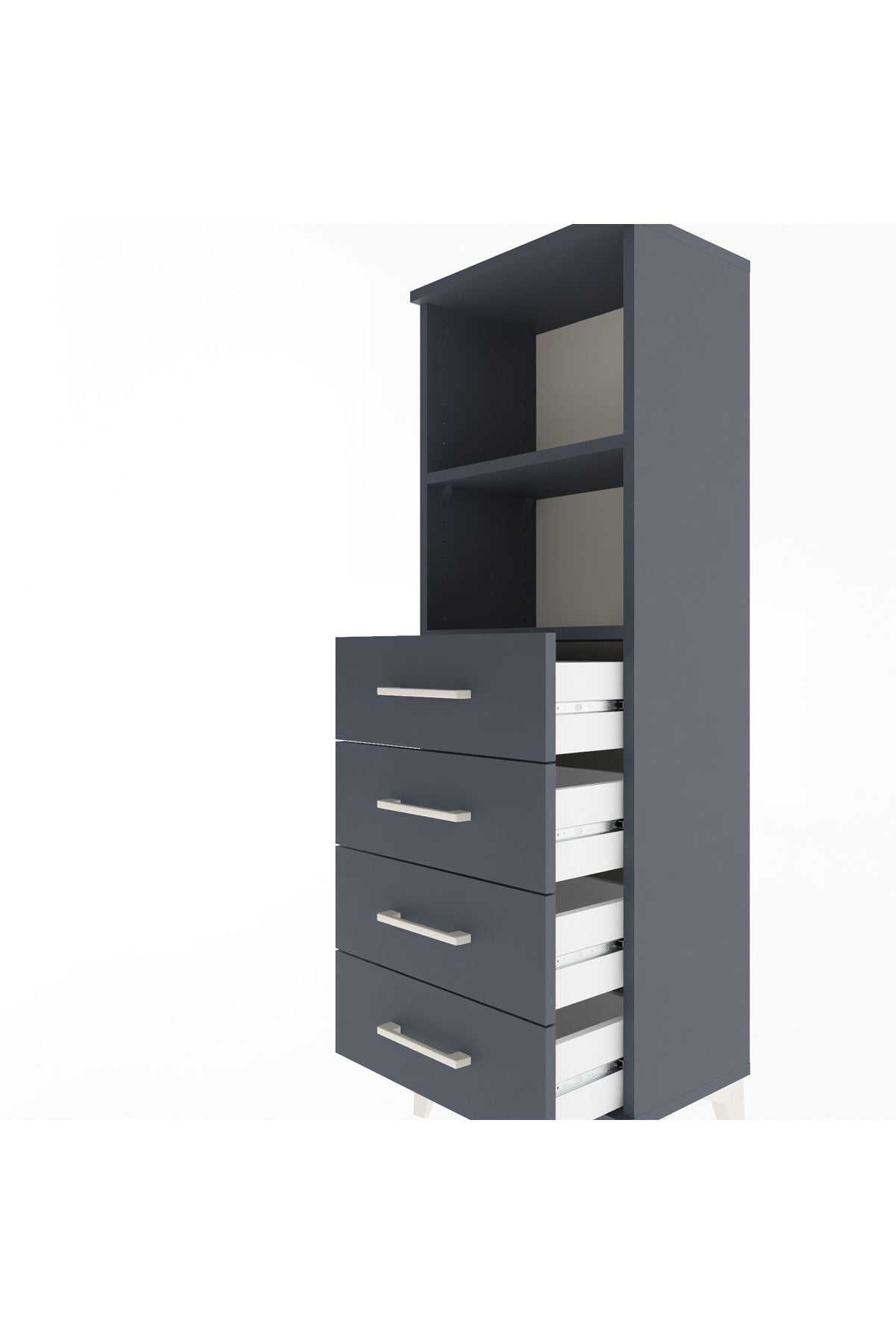 Arges Dolap 2 Raflı 4 Çekmeceli 44x30x134 Antrasit-Antrasit