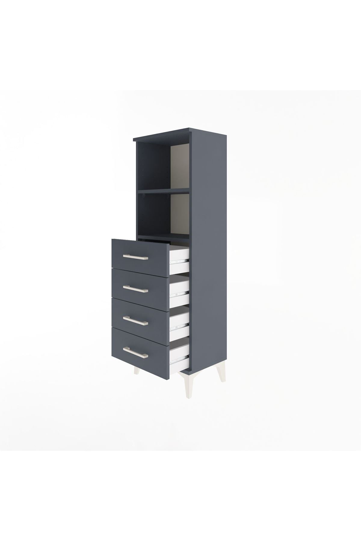 Arges Dolap 2 Raflı 4 Çekmeceli 44x30x134 Antrasit-Antrasit