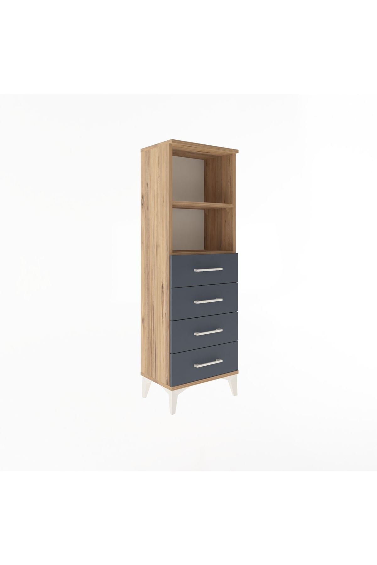 Arges Dolap 2 Raflı 4 Çekmeceli 44x30x134 Çam-Antrasit