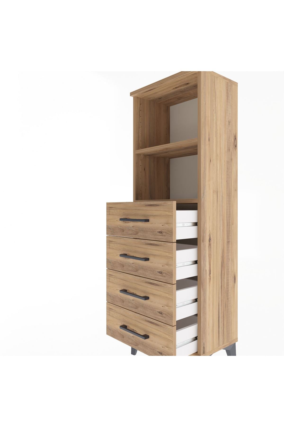 Arges Dolap 2 Raflı 4 Çekmeceli 44x30x134 Çam-Çam