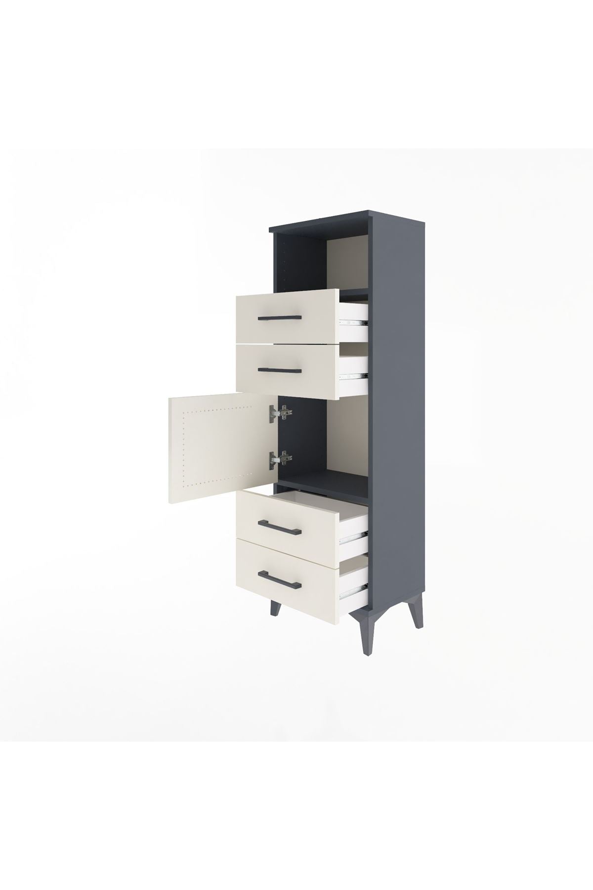 Arges Dolap 2 Raflı 4 Çekmeceli Tek Kapaklı 44x30x134 Antrasit-Aytaşı