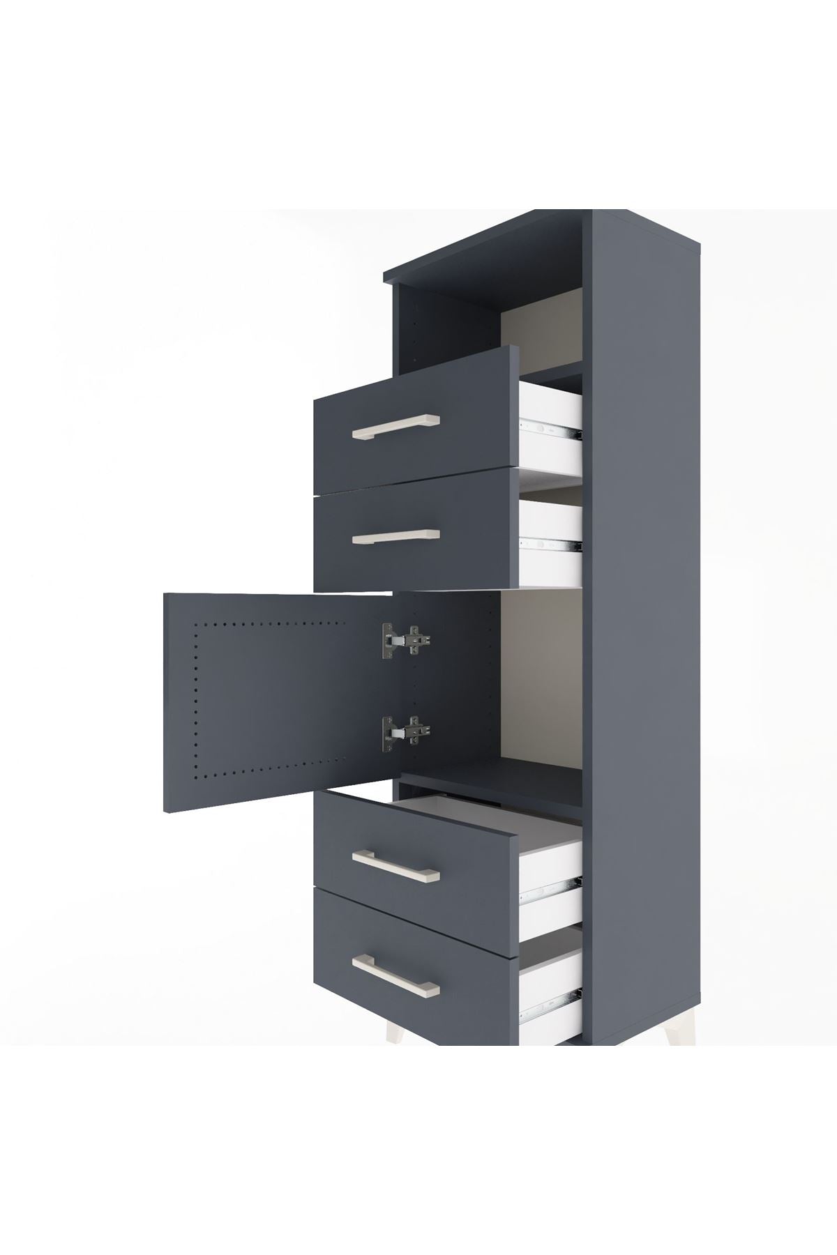 Arges Dolap 2 Raflı 4 Çekmeceli Tek Kapaklı 44x30x134 Antrasit-Antrasit