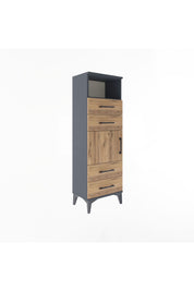 Arges Dolap 2 Raflı 4 Çekmeceli Tek Kapaklı 44x30x134 Antrasit-Çam