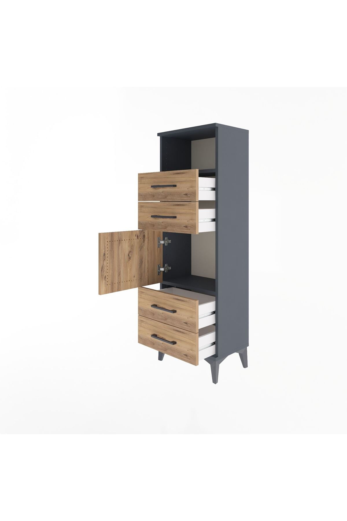 Arges Dolap 2 Raflı 4 Çekmeceli Tek Kapaklı 44x30x134 Antrasit-Çam