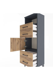 Arges Dolap 2 Raflı 4 Çekmeceli Tek Kapaklı 44x30x134 Antrasit-Çam