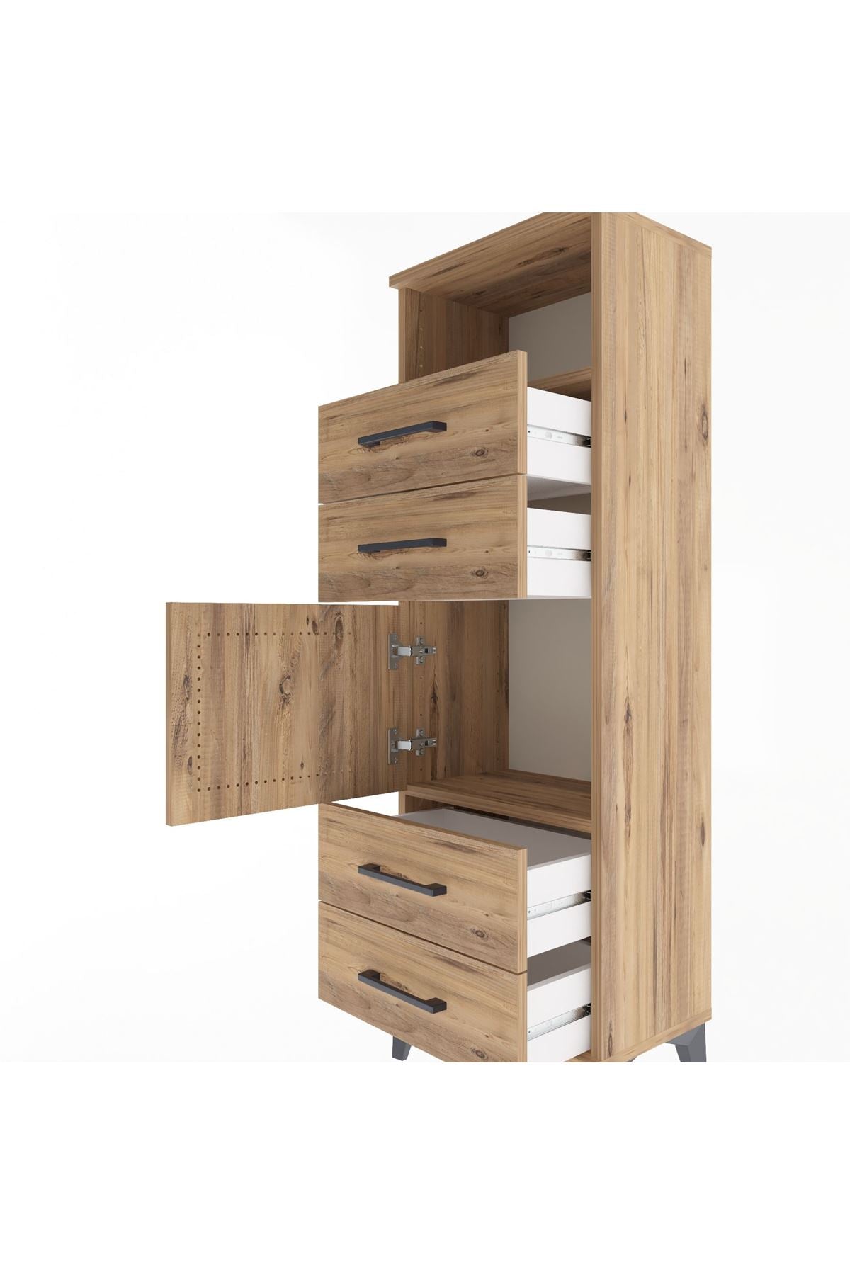 Arges Dolap 2 Raflı 4 Çekmeceli Tek Kapaklı 44x30x134 Çam-Çam