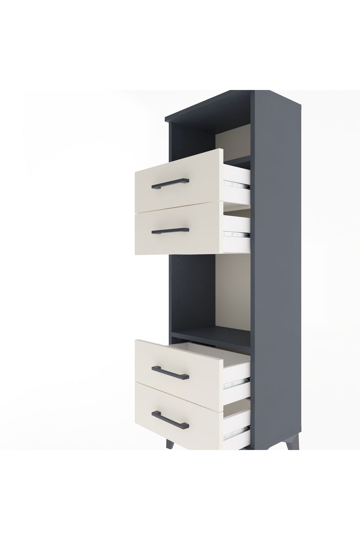 Arges Dolap 2 Raflı 4 Çekmeceli 44x30x134 Antrasit-Aytaşı