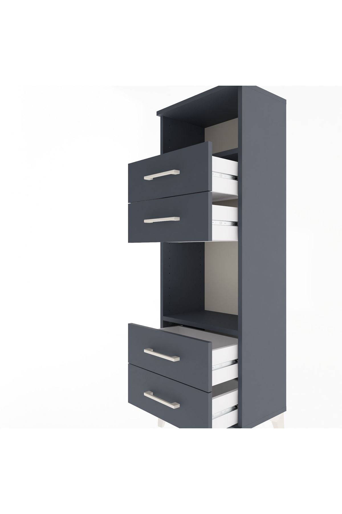 Arges Dolap 2 Raflı 4 Çekmeceli 44x30x134 Antrasit-Antrasit