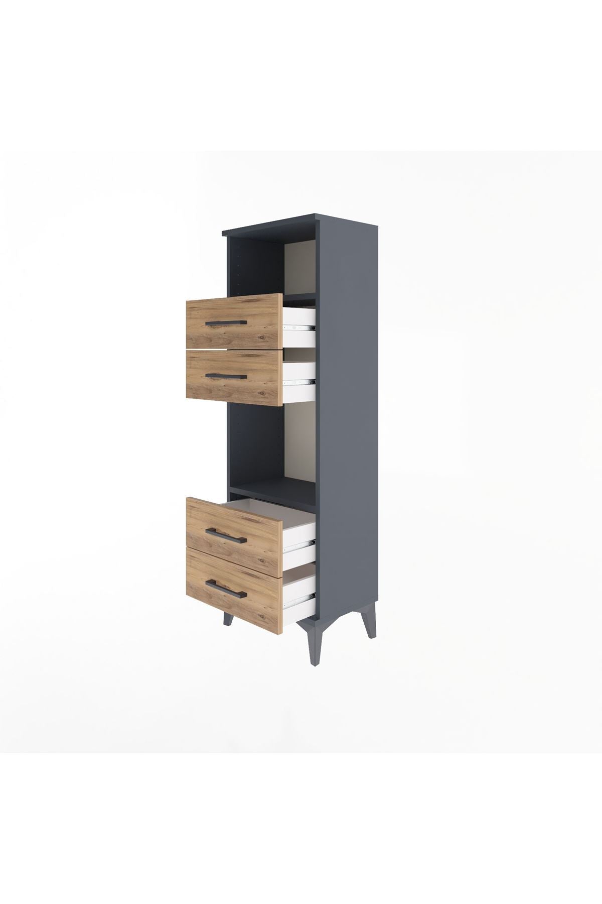 Arges Dolap 2 Raflı 4 Çekmeceli 44x30x134 Antrasit-Çam