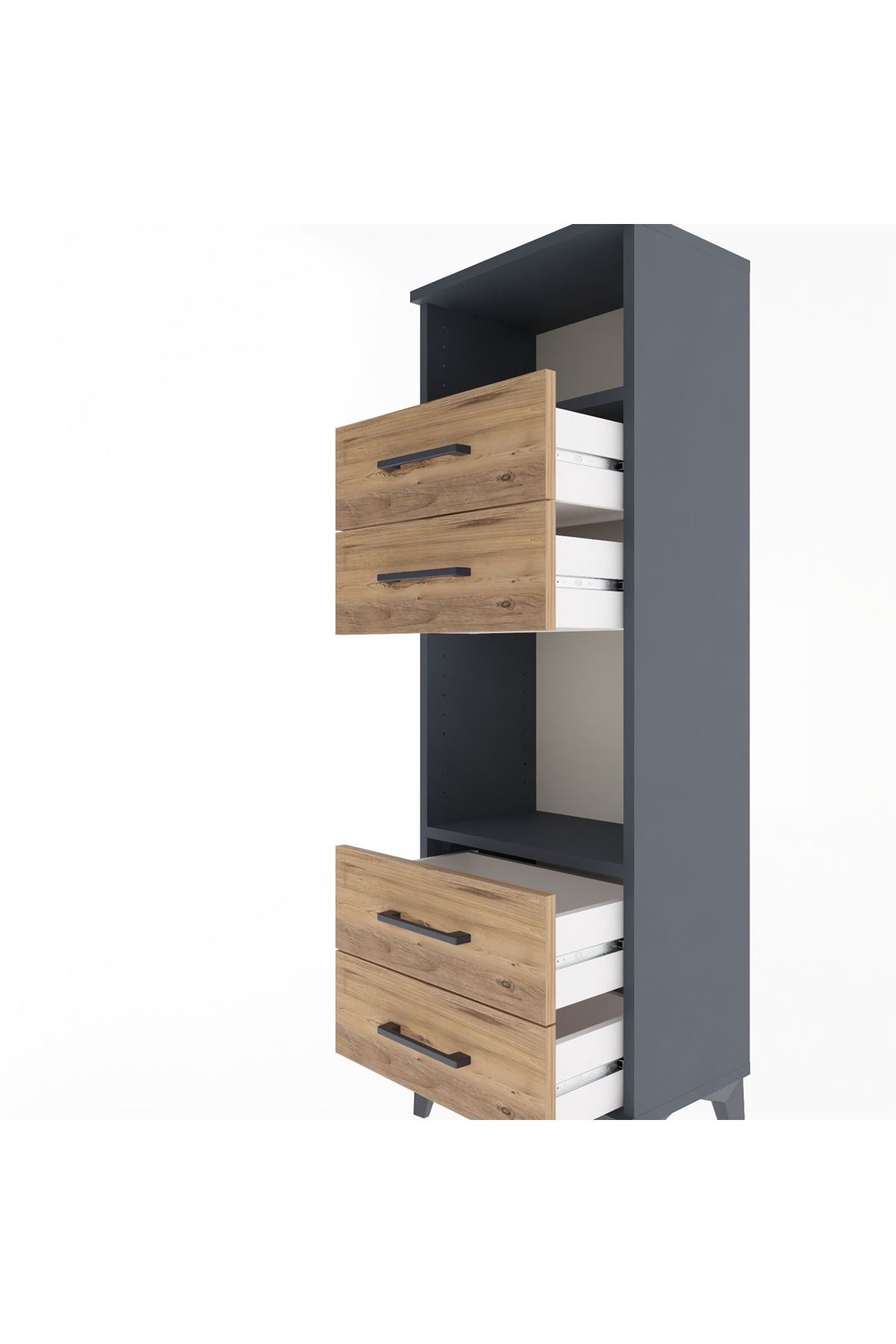 Arges Dolap 2 Raflı 4 Çekmeceli 44x30x134 Antrasit-Çam