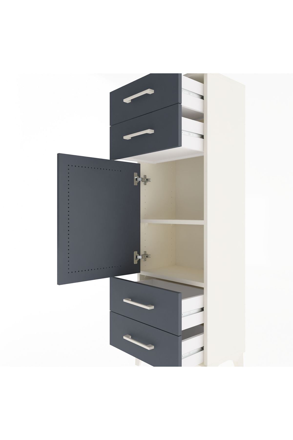 Arges Dolap 2 Raflı 4 Çekmeceli Tek Kapaklı 44x30x134 Aytaşı-Antrasit