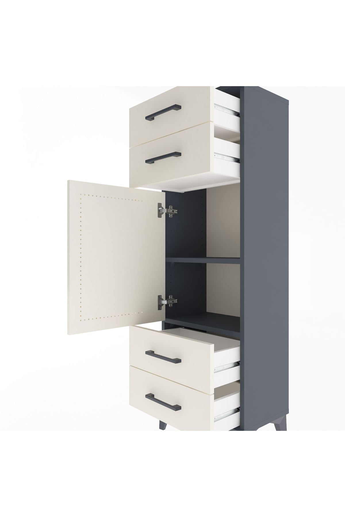 Arges Dolap 2 Raflı 4 Çekmeceli Tek Kapaklı 44x30x134 Antrasit-Aytaşı