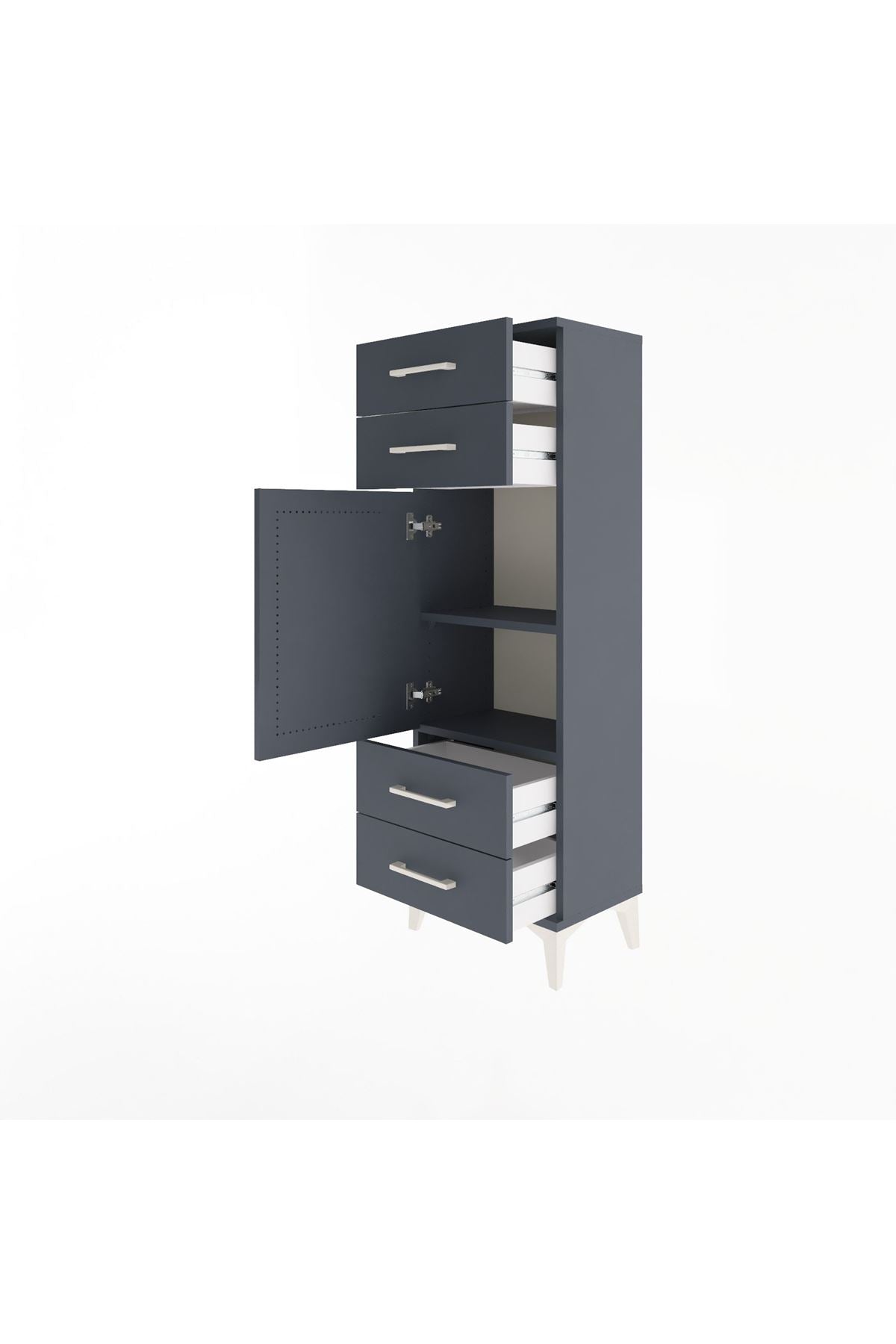 Arges Dolap 2 Raflı 4 Çekmeceli Tek Kapaklı 44x30x134 Antrasit-Antrasit