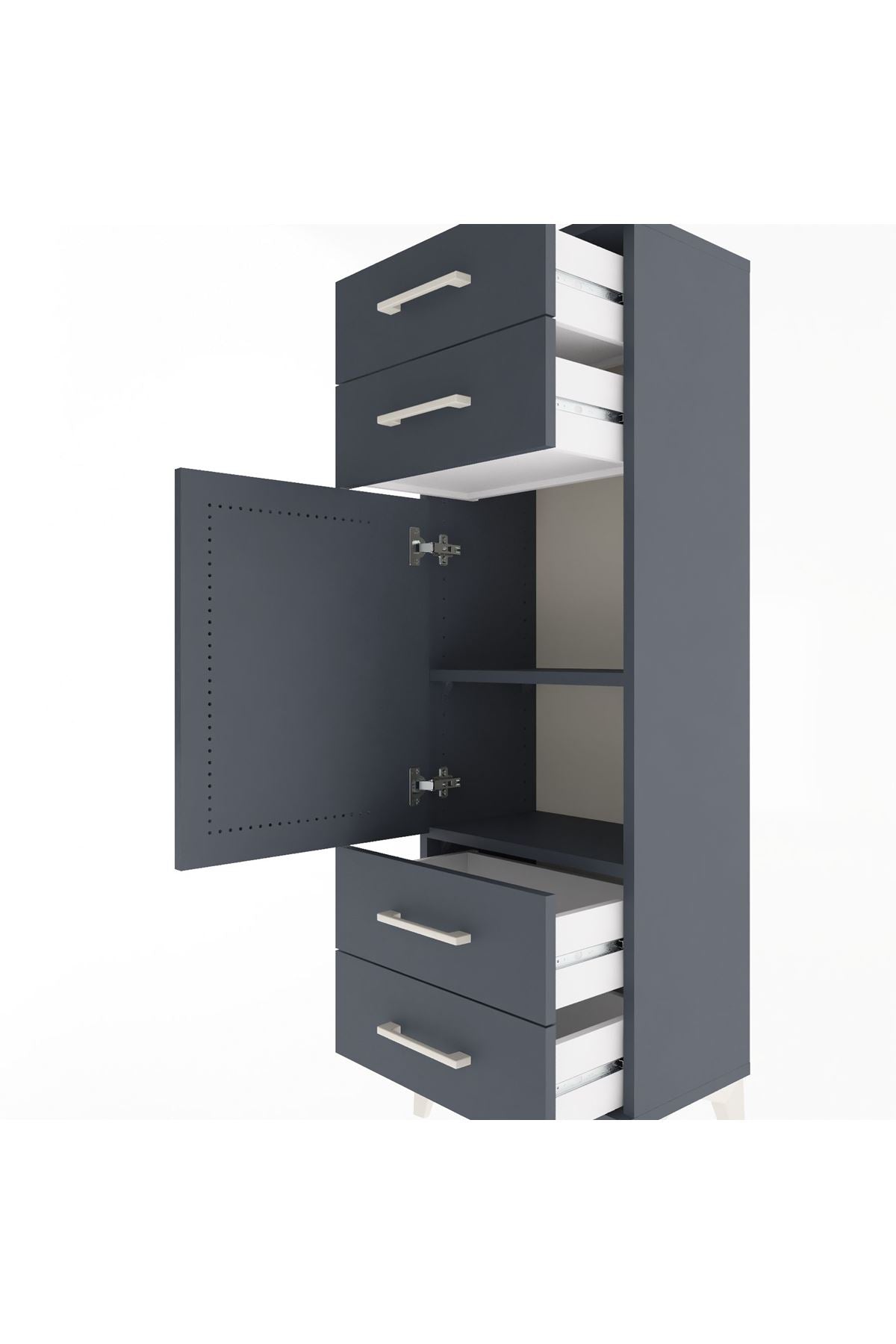 Arges Dolap 2 Raflı 4 Çekmeceli Tek Kapaklı 44x30x134 Antrasit-Antrasit