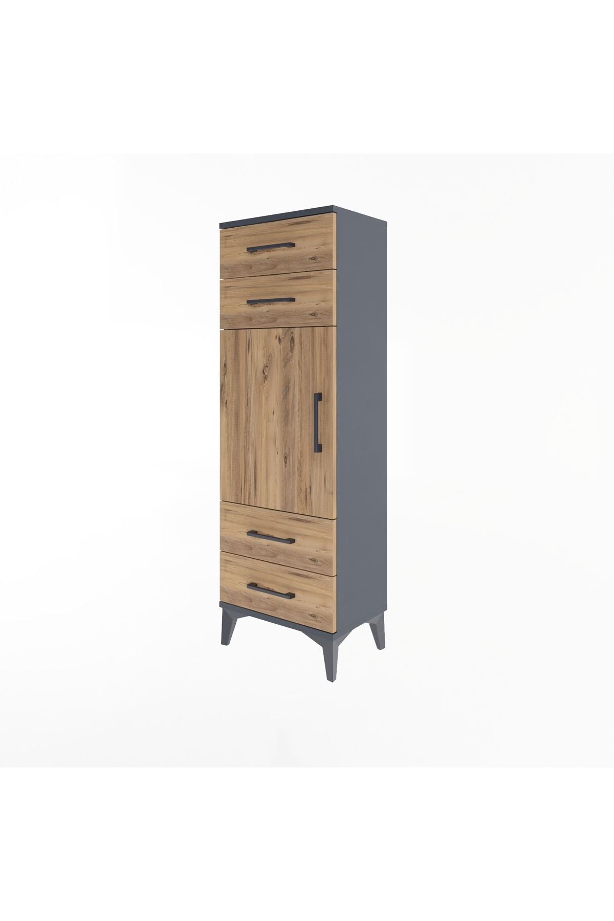 Arges Dolap 2 Raflı 4 Çekmeceli Tek Kapaklı 44x30x134 Antrasit-Çam